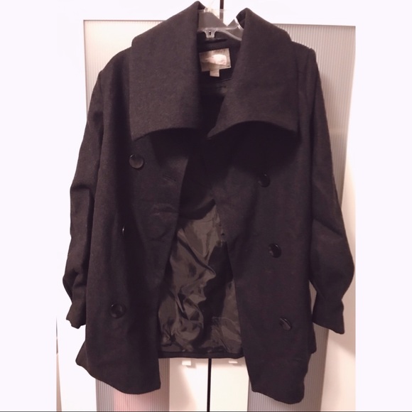 Dark Gray Charcoal Wool Blend Cowl Neck Coat - Picture 3 of 8